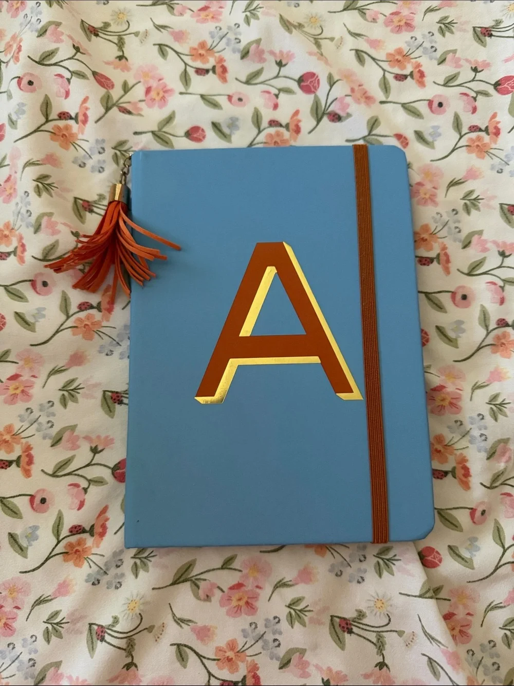 Target Blue Journal with Gold 'A' Monogram and Orange Tassel